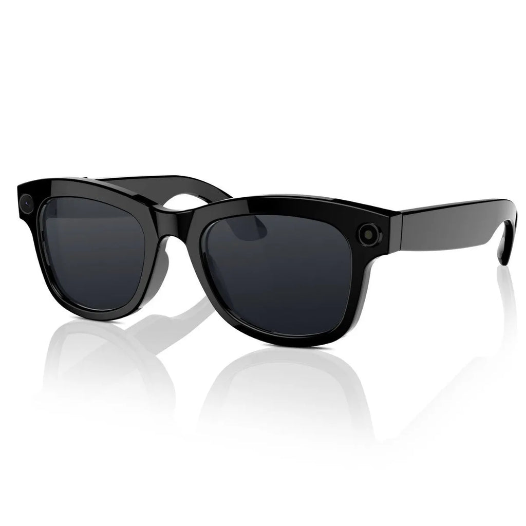 AI translation video glasses with black and transparent lens options, head-mounted design
