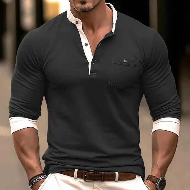 Men's cotton long sleeve t-shirt in solid colours showing round neck design and sleeve length