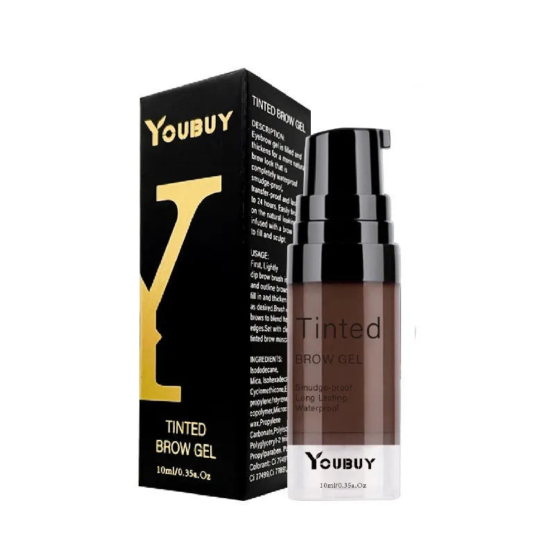 Waterproof brow cream and eyebrow pencil set in dark grey and golden yellow colours with brow dye component