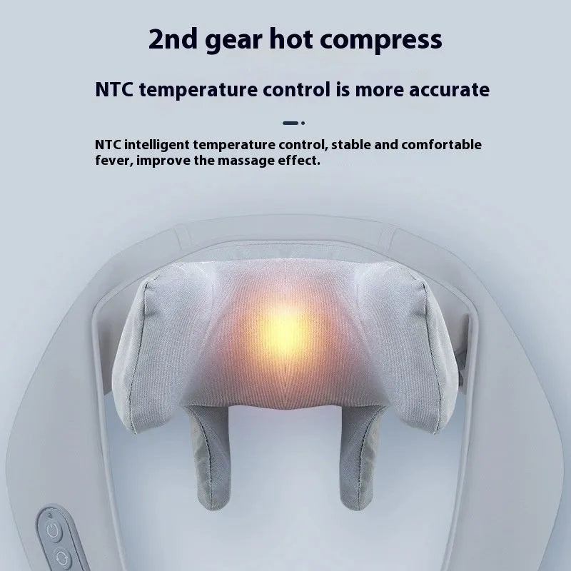 Grey elastic fabric USB neck and back massage instrument with infrared function.