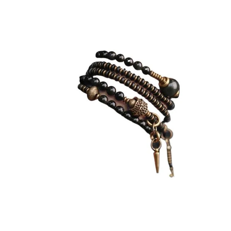 Black geometric beaded bracelet with layered design and natural style jewellery