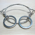 Stainless steel survival wire saw with thumb rings showing 55cm blade and pull ring assembly