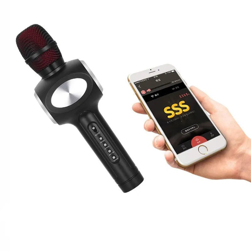 Yaerjia E108 mobile singing microphone in black, gold, or pink colour with smartphone connectivity