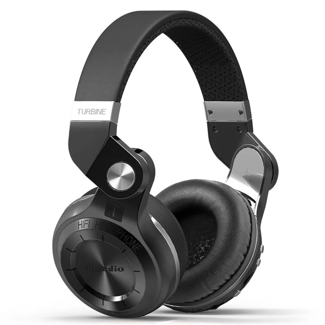 Bluetooth headset with head-mounted design in black colour showing bilateral stereo configuration