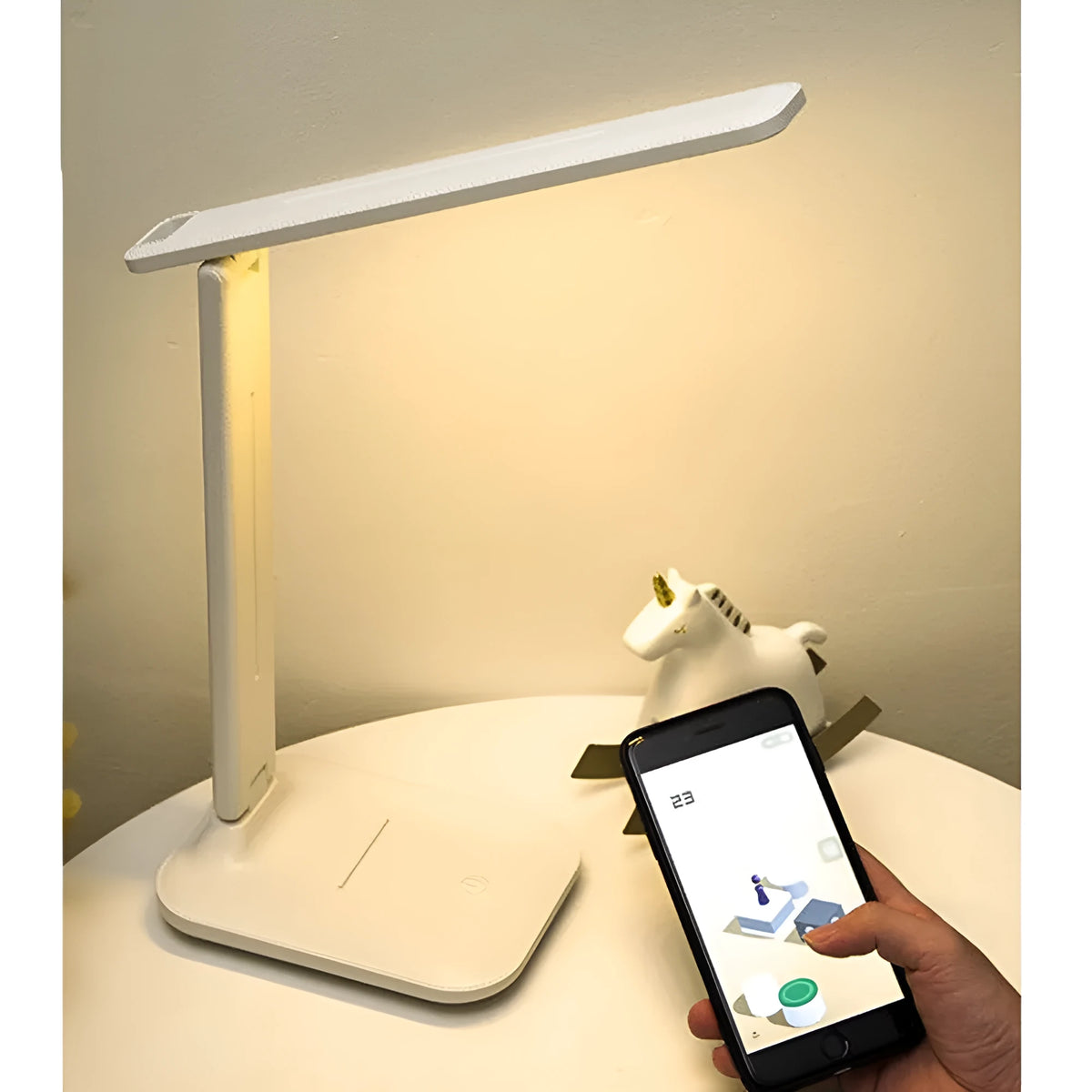 White plastic touch dimming bedside lamp with USB charging port