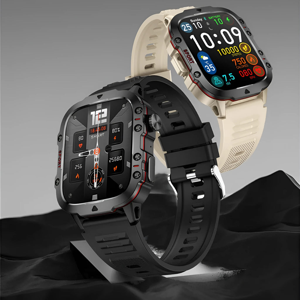 QX11 smartwatch in black with zinc alloy case and TFT touch screen displaying fitness metrics.