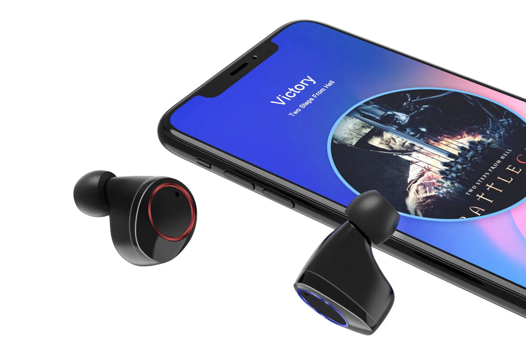 Black X11 Bluetooth wireless earbuds with charging case and silicone ear tips