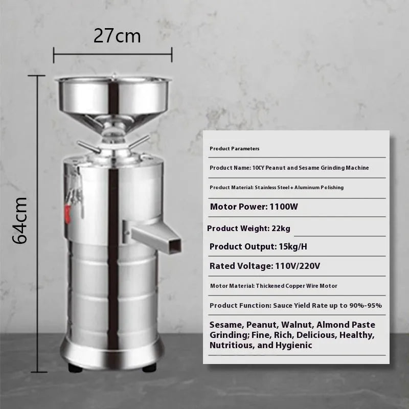 Stainless steel electric sesame paste grinding machine with polished finish and compact household design