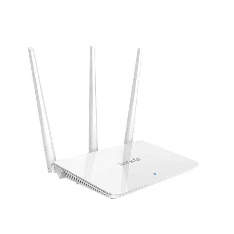 White wireless router with US style design for dual-band 2.4GHz and 5GHz broadband networking.