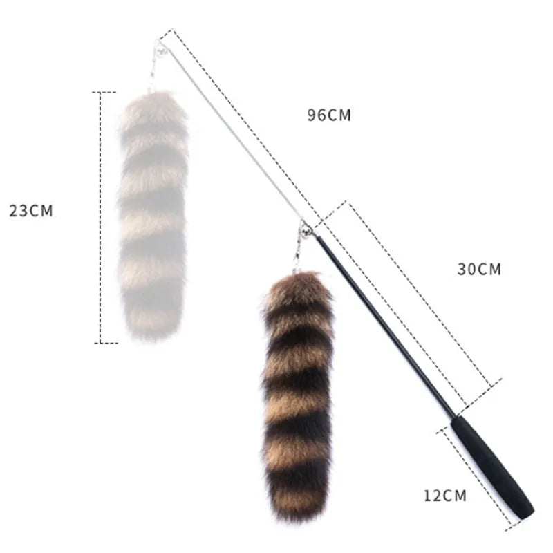 Black cat toy wand with elastic string and interactive catcher measuring 42m length