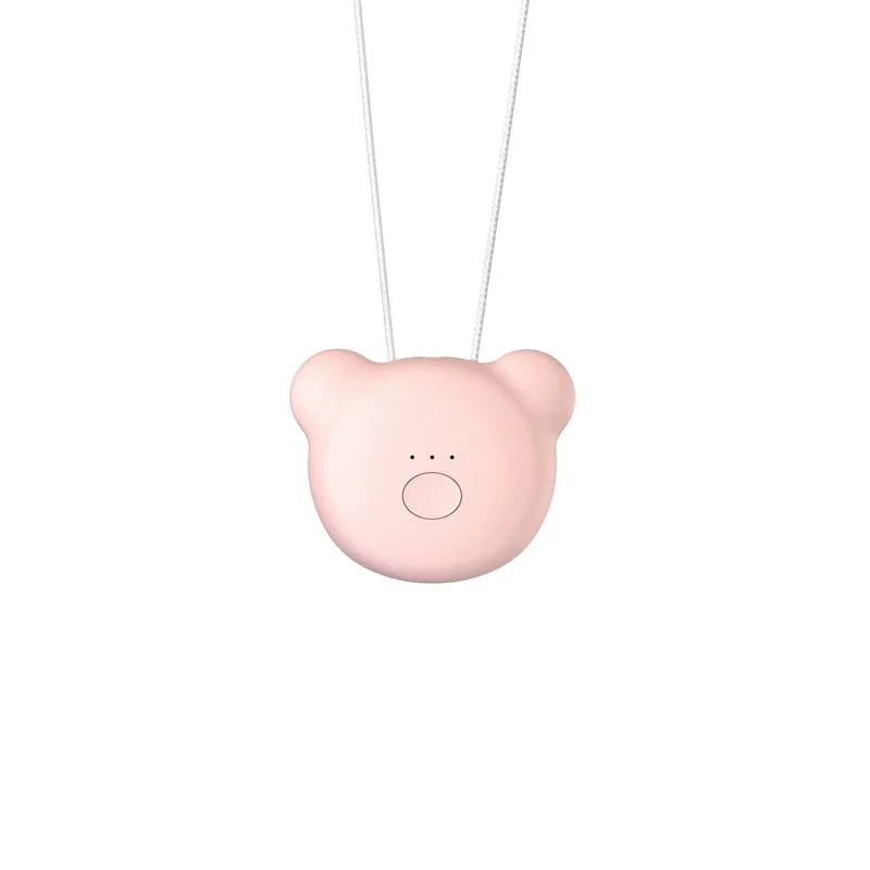 USB rechargeable wearable air purifier necklace in blue colour showing compact dimensions