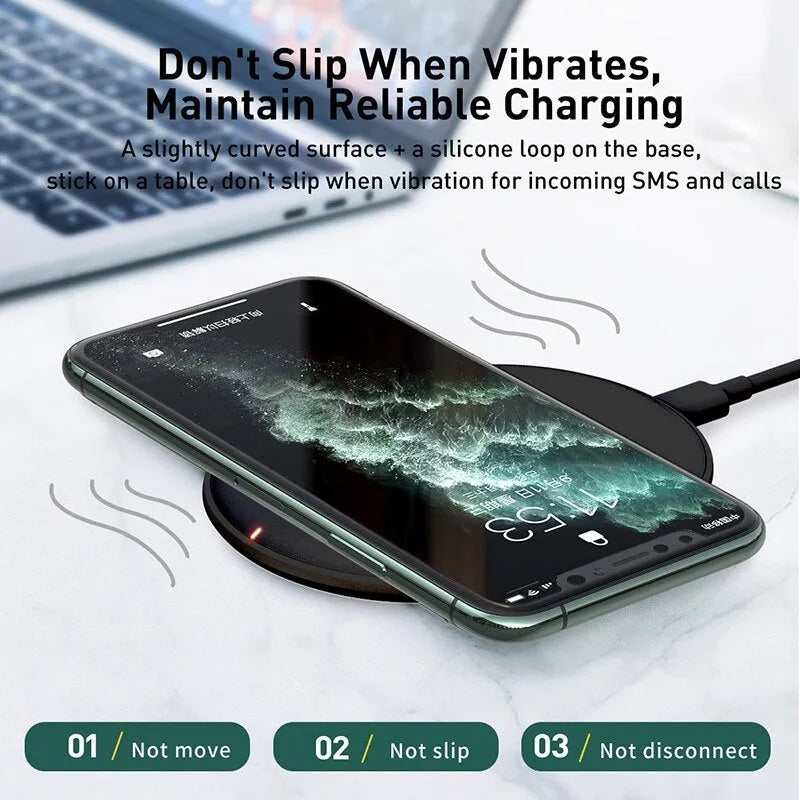 Baseus Rough 15W wireless charging pad in black or white with Type-C port