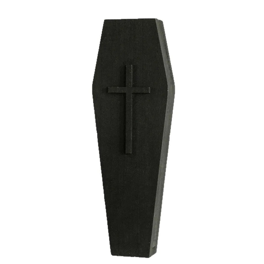 Black wooden cross wall shelf decoration with display ledge measuring 27 by 9 centimetres