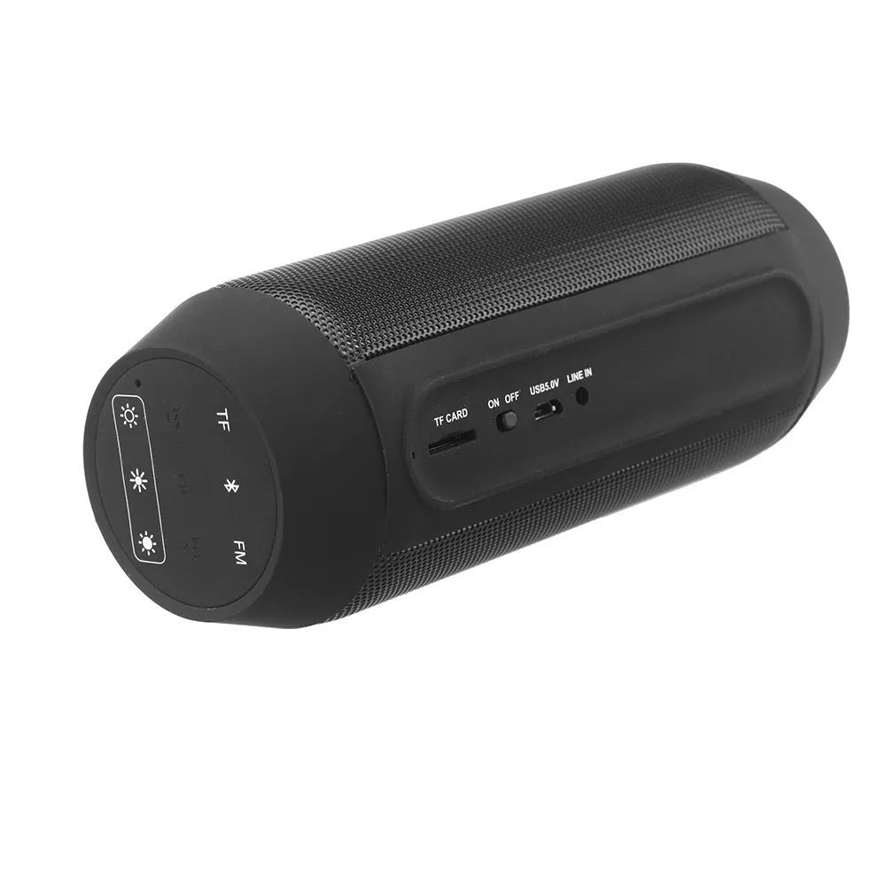 Mini black Bluetooth stereo speaker with RGB lighting and control buttons