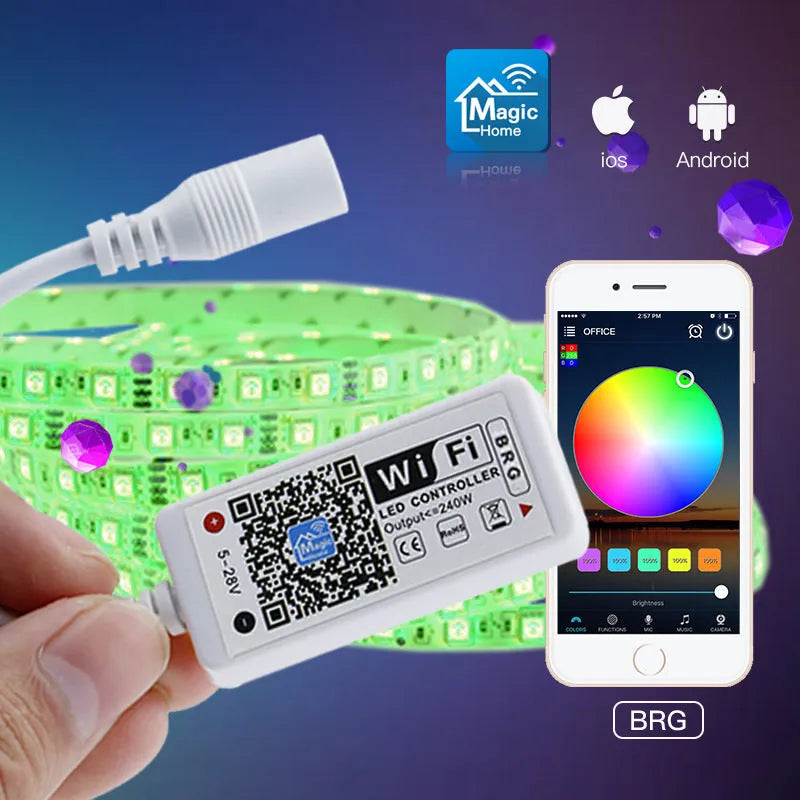 Mini white Wi-Fi RGB LED controller, 53x24x11mm, Magic Home app, DC9-28V, 4A per channel