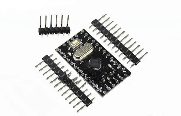 Arduino Mini Pro ATMEGA328P microcontroller board measuring 33.3mm by 18.0mm with pin headers