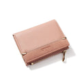 Compact ladies wallet showing multiple internal compartments with zipper closure in various colour options