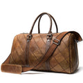 Men's vintage duffel bag in top layer cowhide leather with single strap and internal compartments