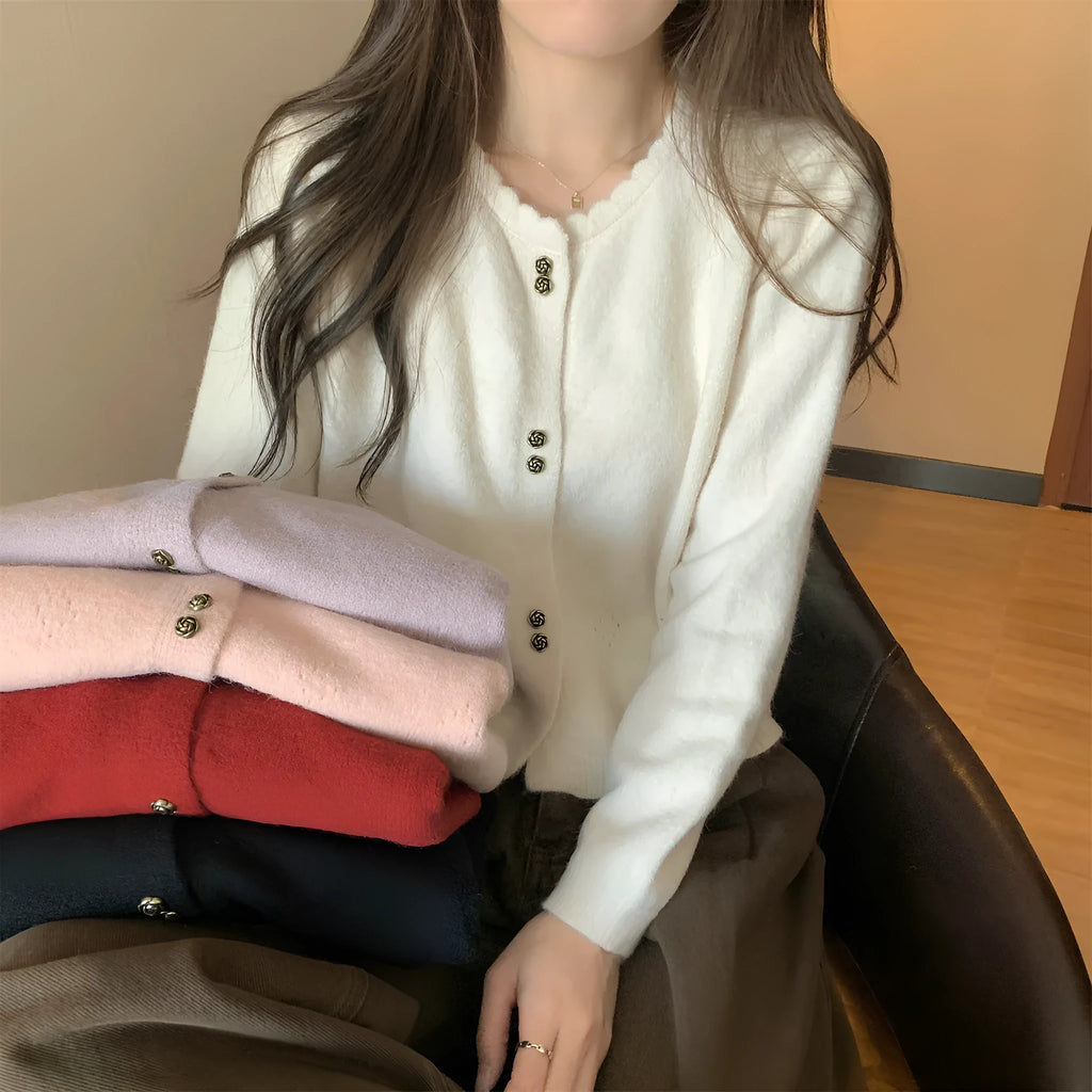 Women's long sleeved acrylic cardigan coat in light purple, free size.