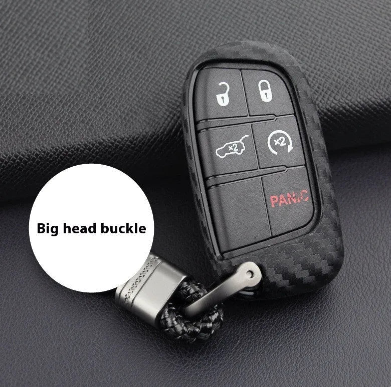 Silicone car key case for Dodge Chrysler Fiat with carbon fibre pattern and optional buckle