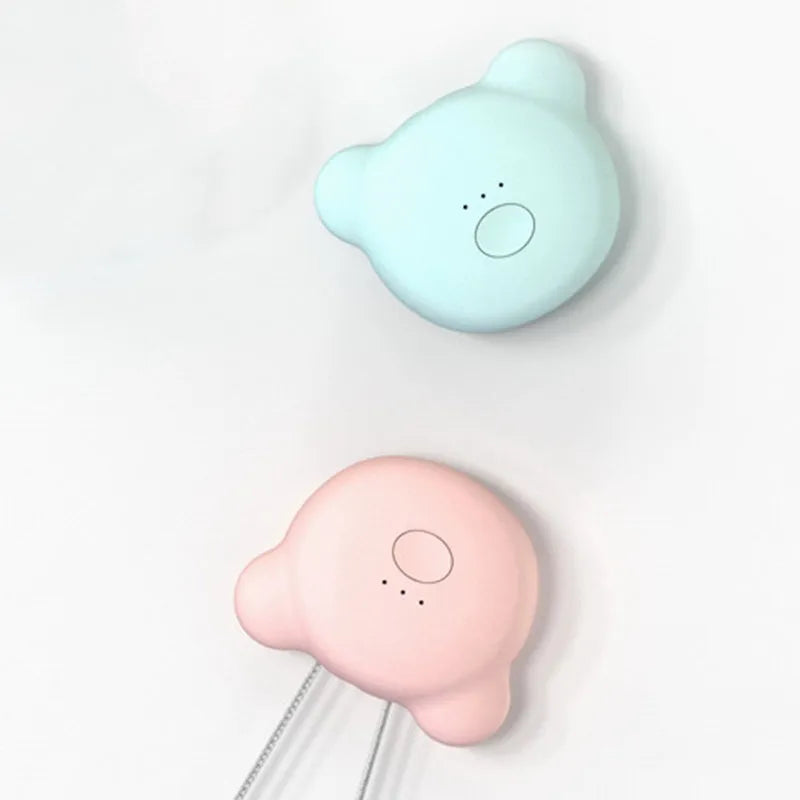 USB rechargeable wearable air purifier necklace in blue colour showing compact dimensions