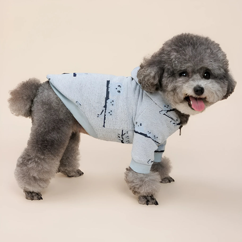 Blue or pink cotton dog sweater with front zipper closure in casual style