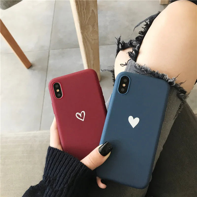 Painted love TPU phone case in red, blue, or black for iPhone 6 to 13 Pro Max.