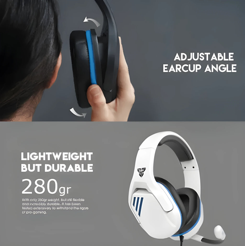 MH86 black and white wired esports gaming headset with microphone and 2-metre cable.