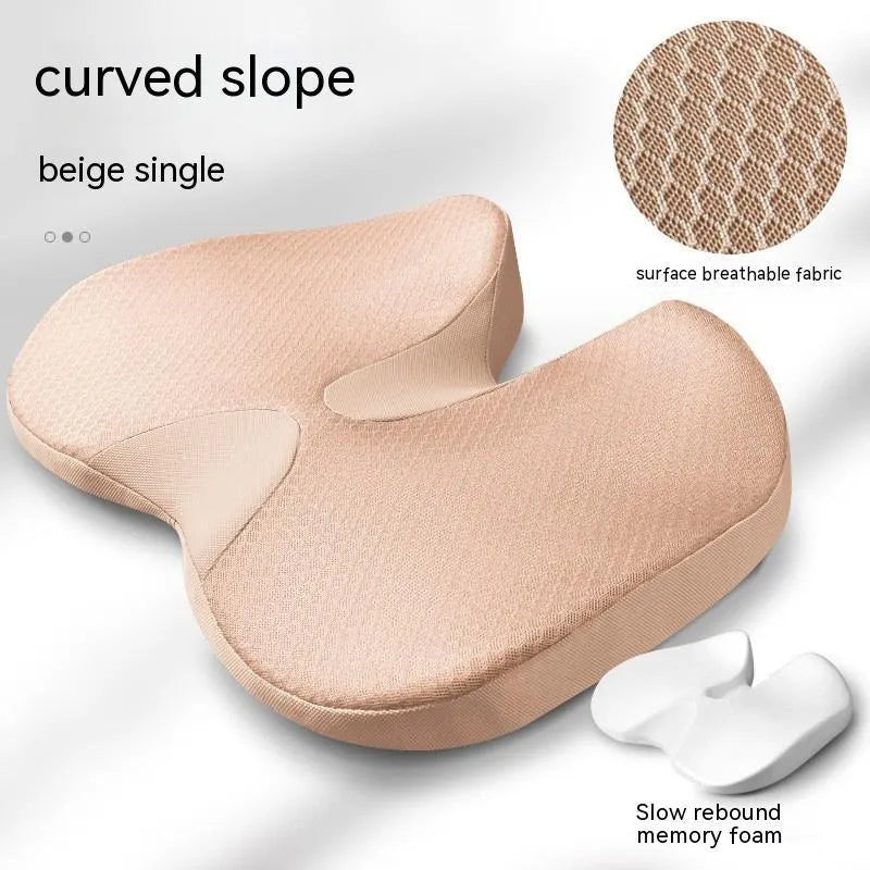 Curved bevel memory foam seat cushion in beige colour for tailbone support