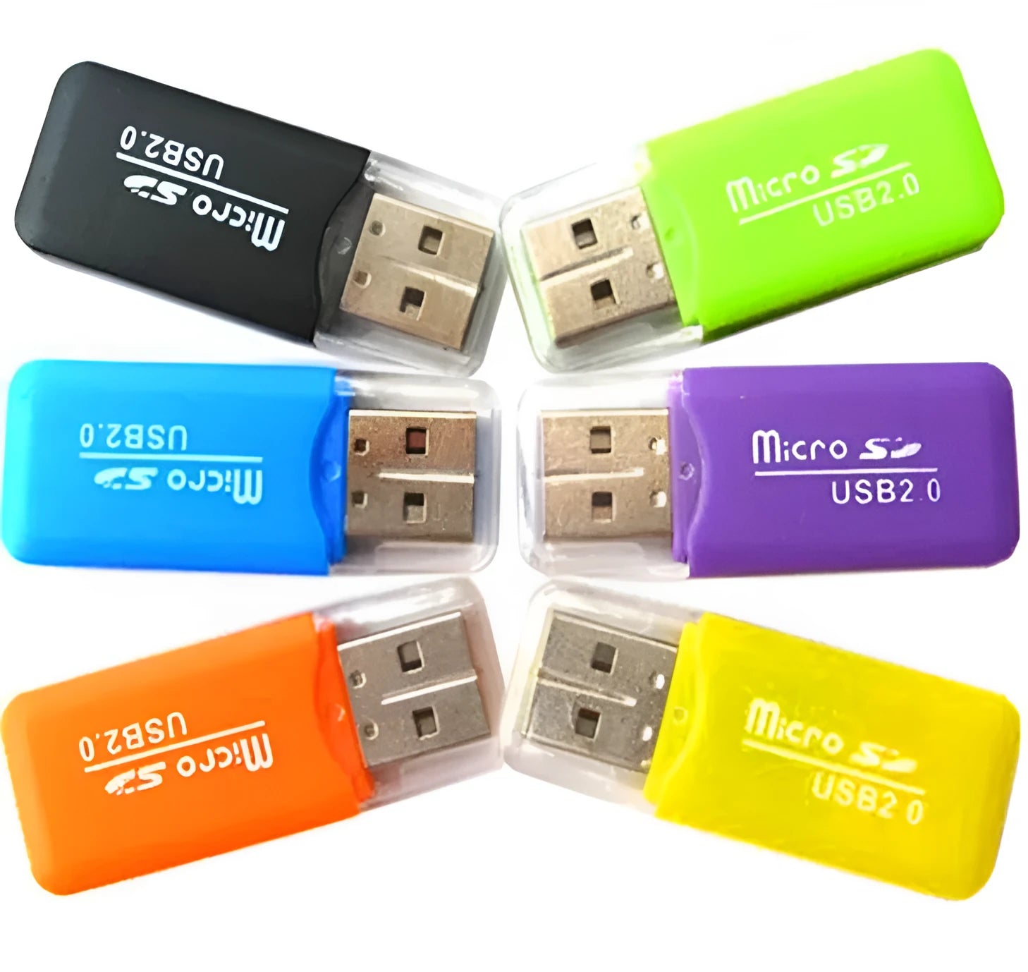 Mini USB TF card reader and TF to SD card adapter on a white background