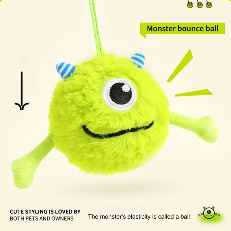 Green plush and TPR dog toy ball for interactive teething and play.