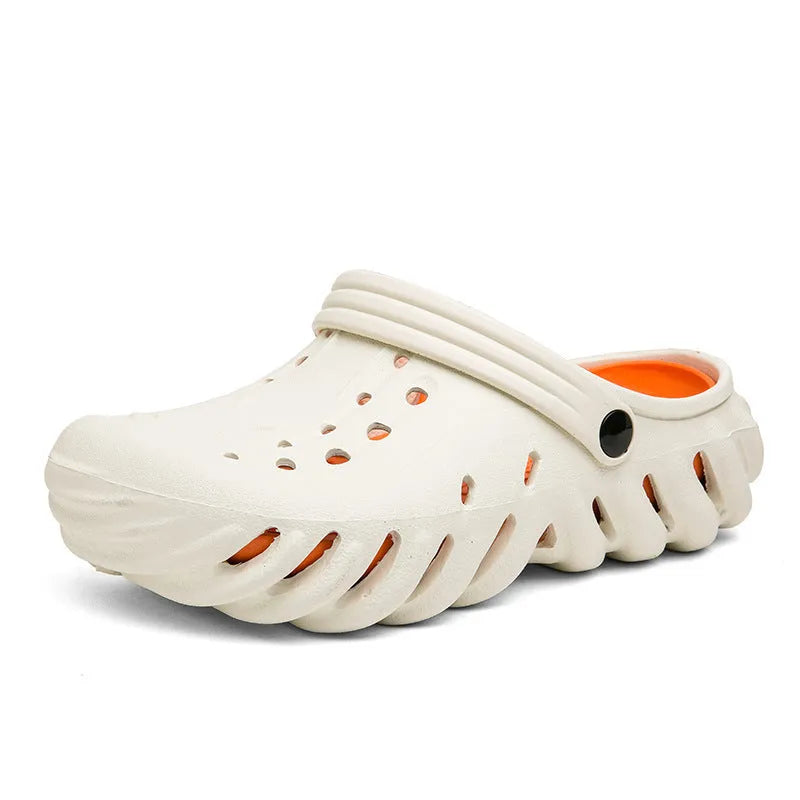 Men's beige EVA slipper sandals with hollow-out design and non-slip soles