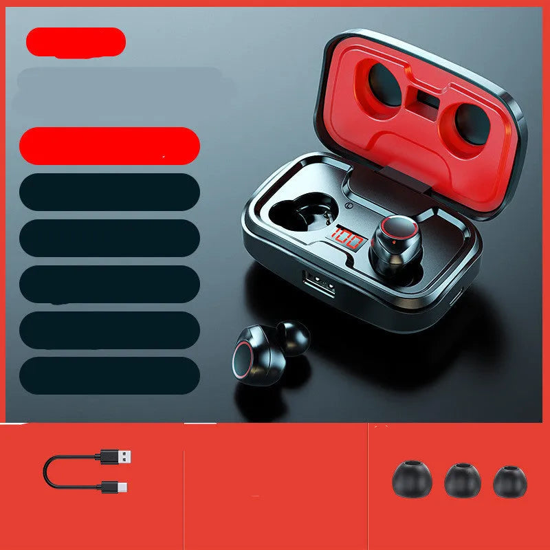 Black wireless Bluetooth in-ear earphones with private mould earplugs on a white background