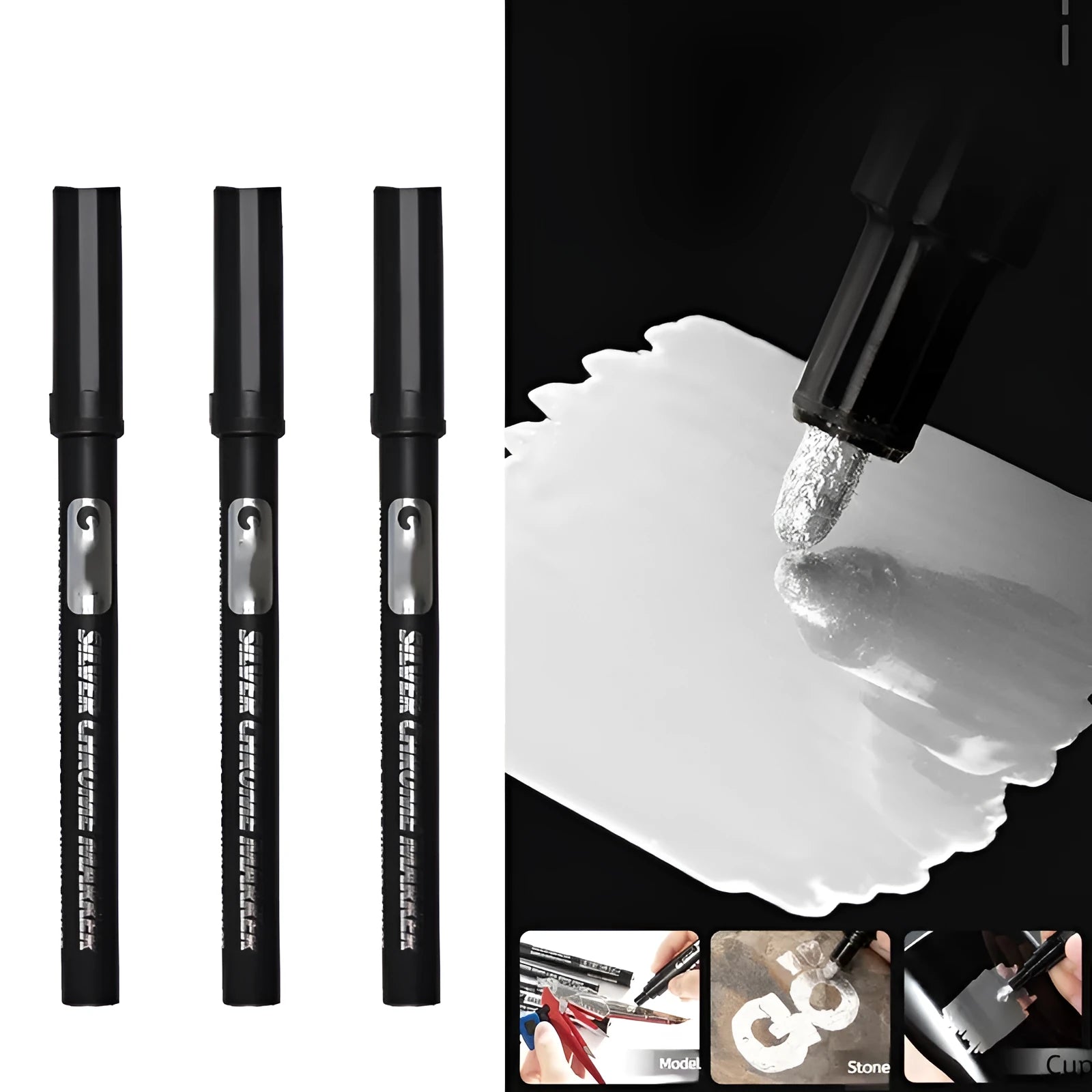 A plastic-bodied waterproof marker pen for writing on glass and mirrors, shown with a choice of 1mm or 2mm nib tip.