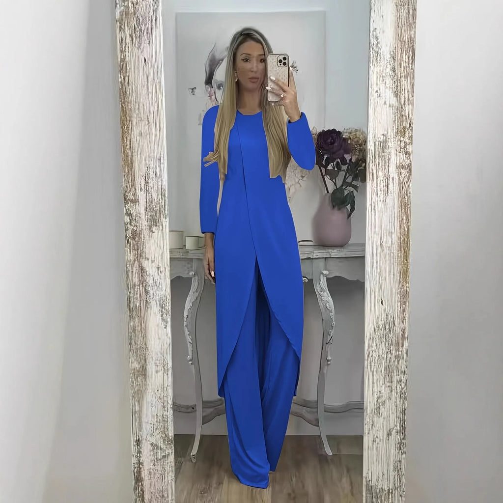 Casual black polyester two-piece tracksuit set with long sleeves and loose-fit trousers.
