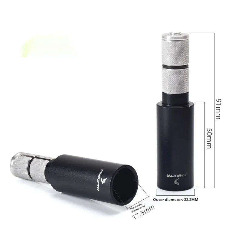 A pair of silver aluminium alloy bicycle handlebar extension rods for mountain bikes, showing folding design.