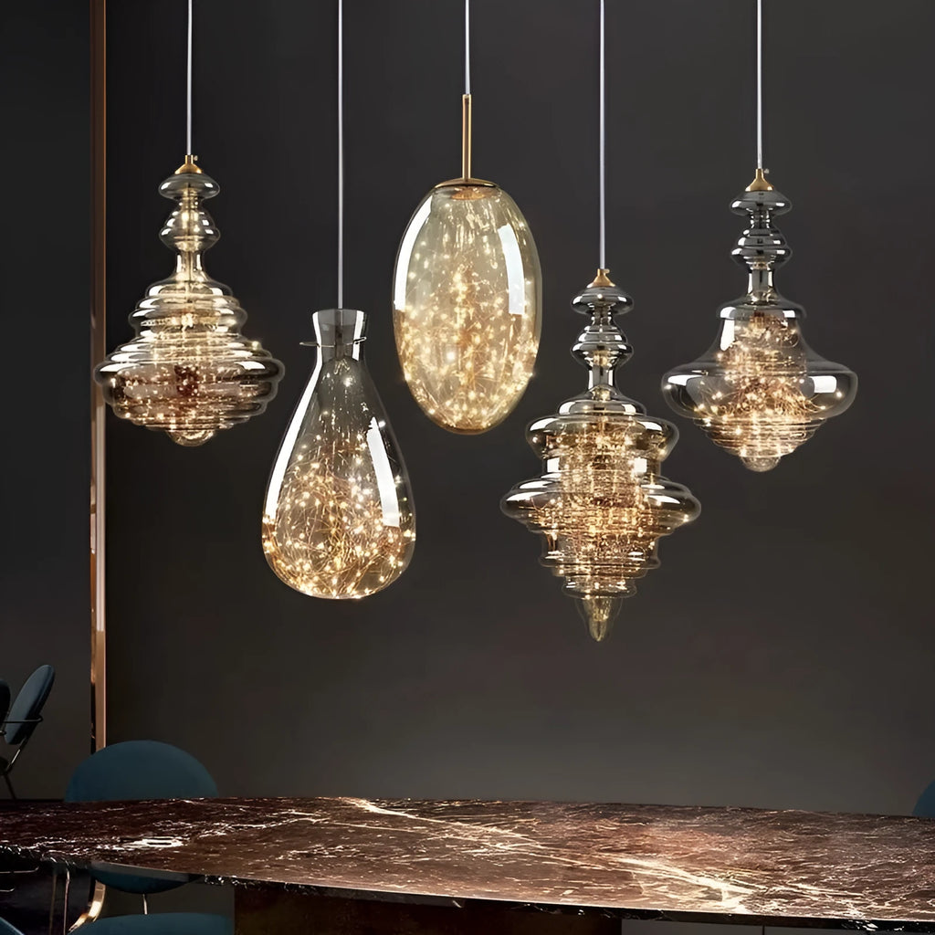 Modern glass chandelier ceiling light with adjustable height and remote control