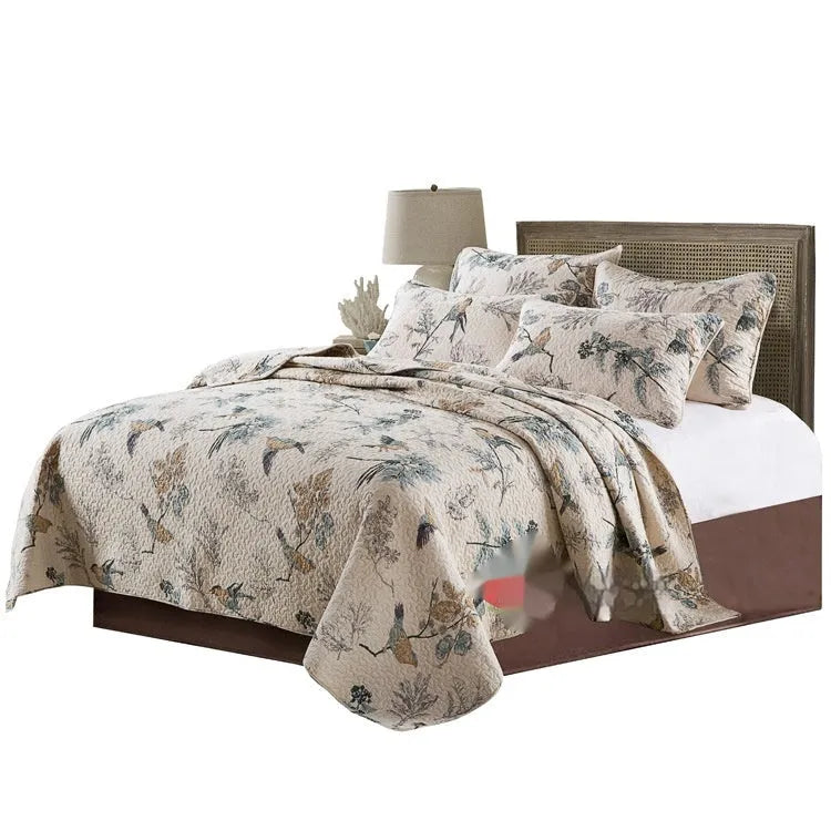 Quilted pure cotton bed cover three-piece set with printed pattern for 1.5-1.8 metre beds