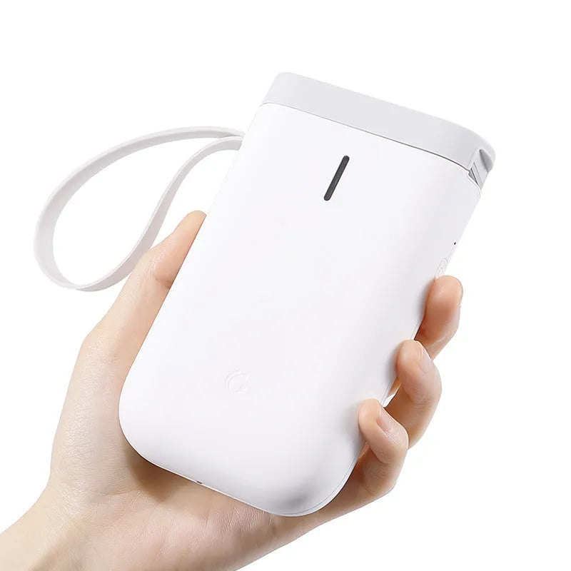 D11 Bluetooth thermal label printer in black, white, pink, green, or bundle colours, shown with smartphone running the label design app.