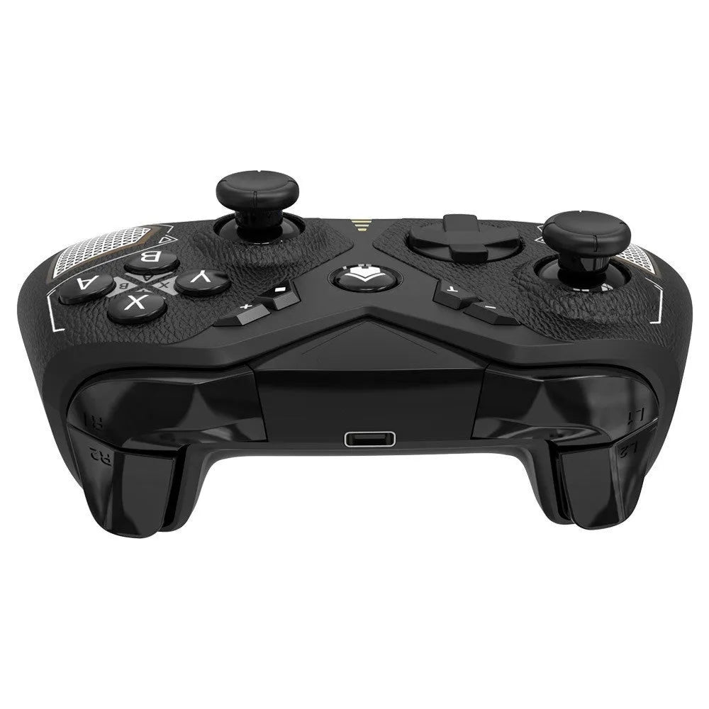 Black wireless game controller with leather texture for Nintendo Switch and mobile phones