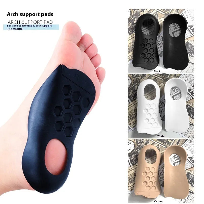 Varus correction arch support insoles in white, black, and skin colour for feet sizes 35-45