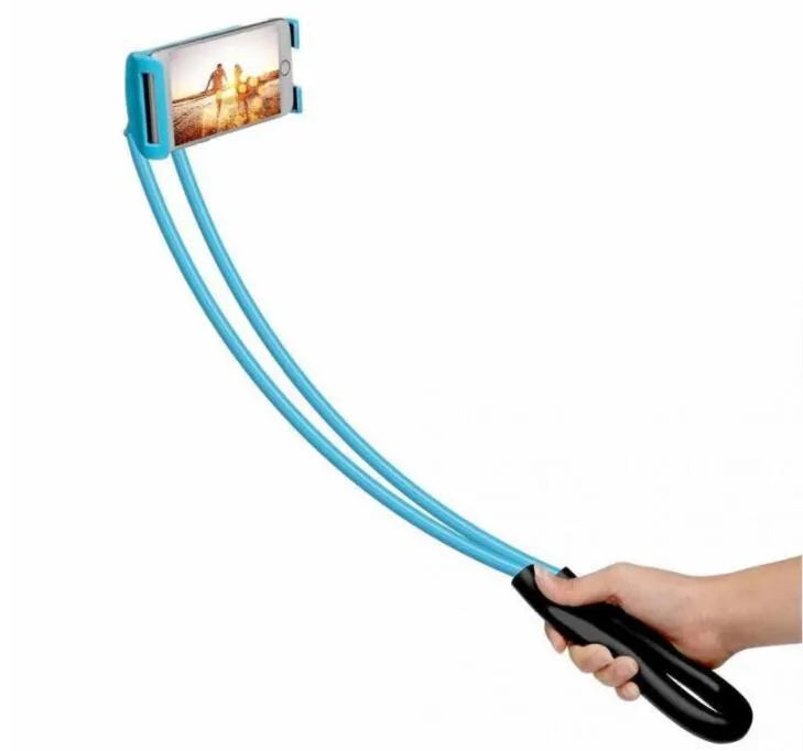 Universal 360-degree rotating phone holder in multiple colours on a table, holding a smartphone.