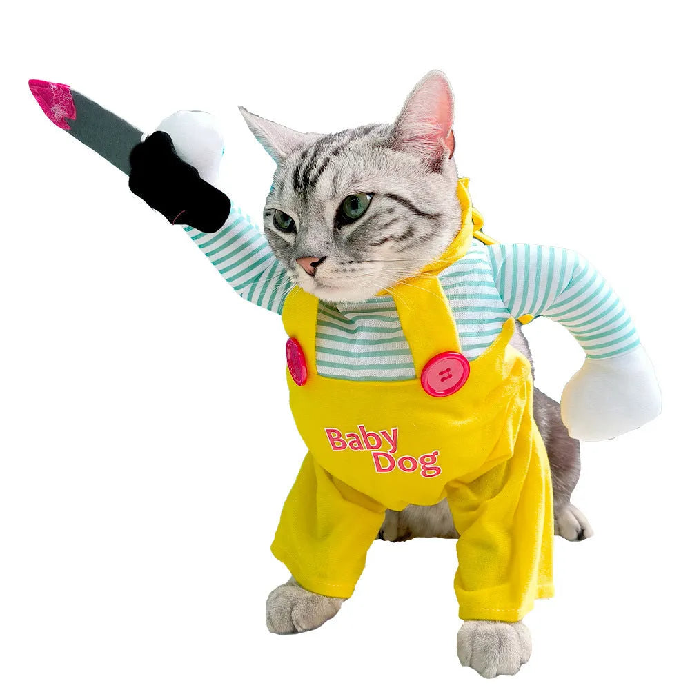 Yellow knife assassin creative design cat costume in polyester fabric