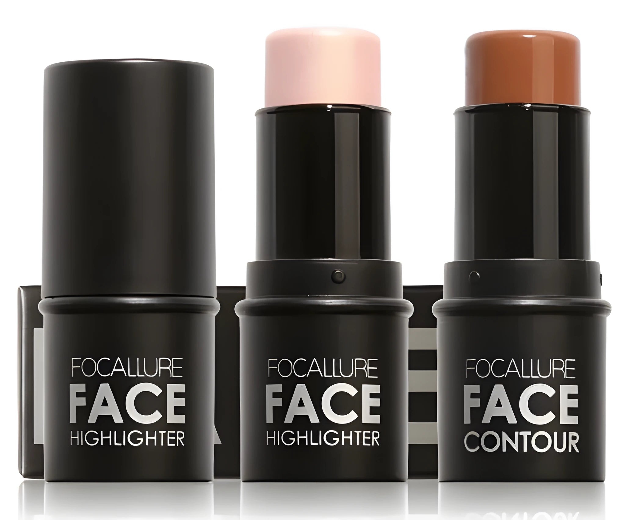Face contour highlighter compact with four shade options A, B, C, D for cheekbone definition.