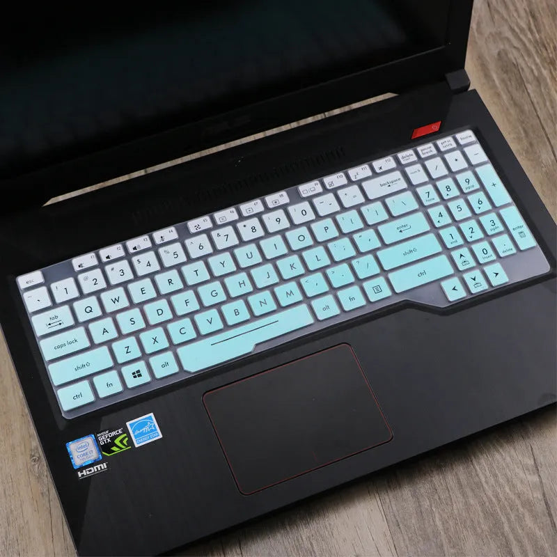 ASUS Flight laptop keyboard protective film cover in gradient blue colour option.