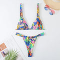 Women's floral print bikini swimsuit in blue, red, sky blue, and white colours