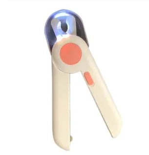 LED pet nail clipper in blue or pink, 150x43x20mm, plastic and stainless steel, for trimming pet nails