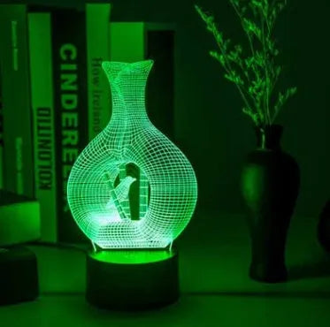 3D acrylic LED night light with ABS base showing colour changing illumination