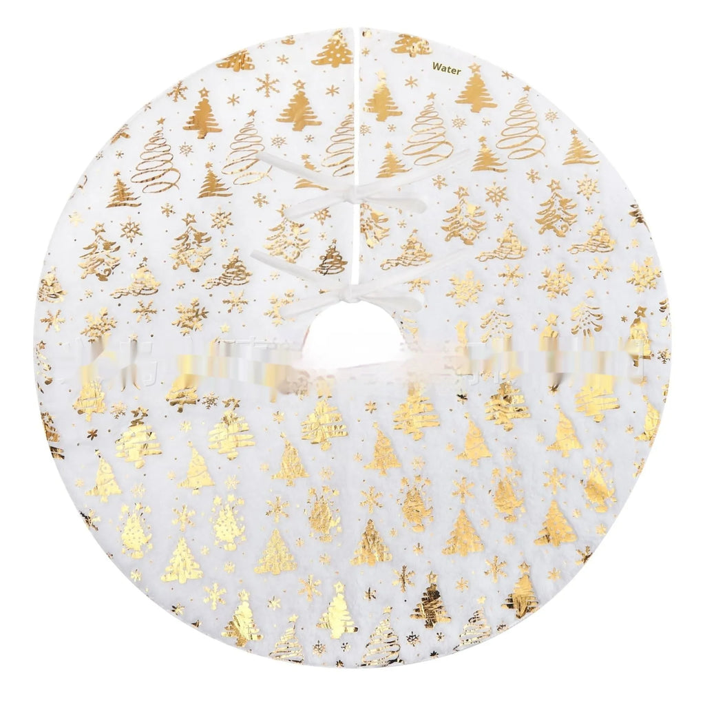 Plush festive mat with snowflake design under a Christmas tree