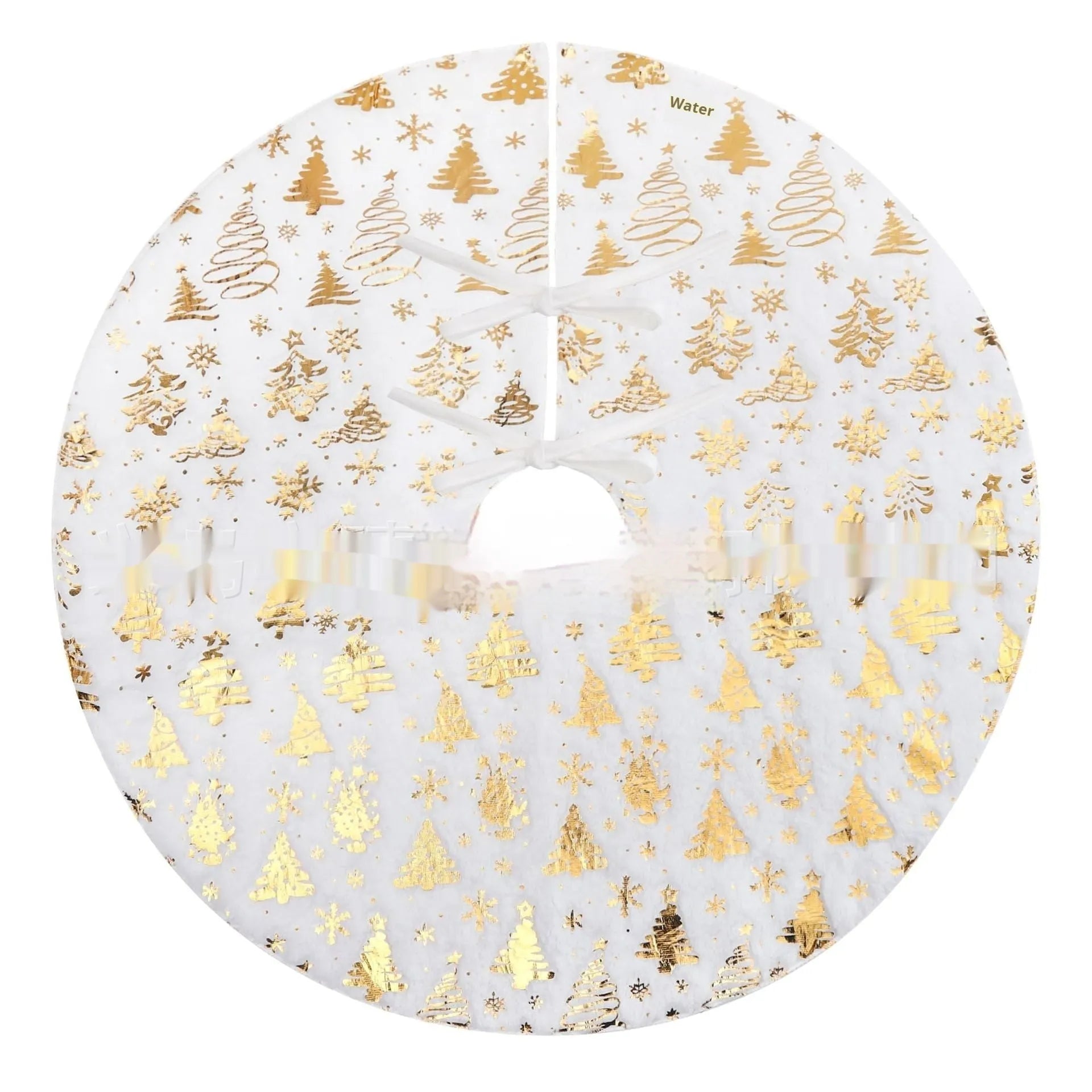 Plush festive mat with snowflake design under a Christmas tree